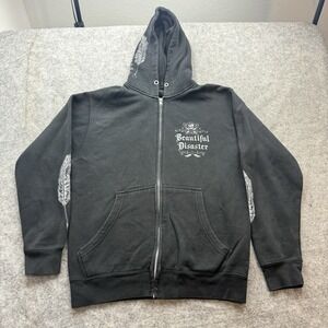 Beautiful Disaster Hoodie Large Black Goth "You Don't Know My Story" Zip Up Y2K